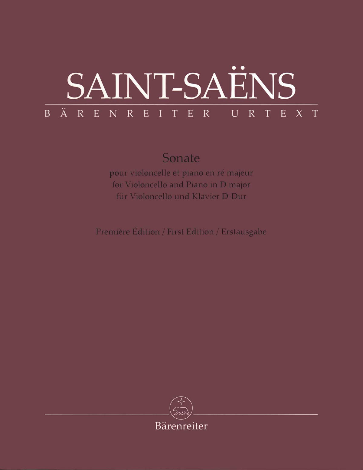 Saint-Saens, Camille - Sonata in D major - for Cello and Piano - edited by Denis Hurlin - Barenreiter URTEXT