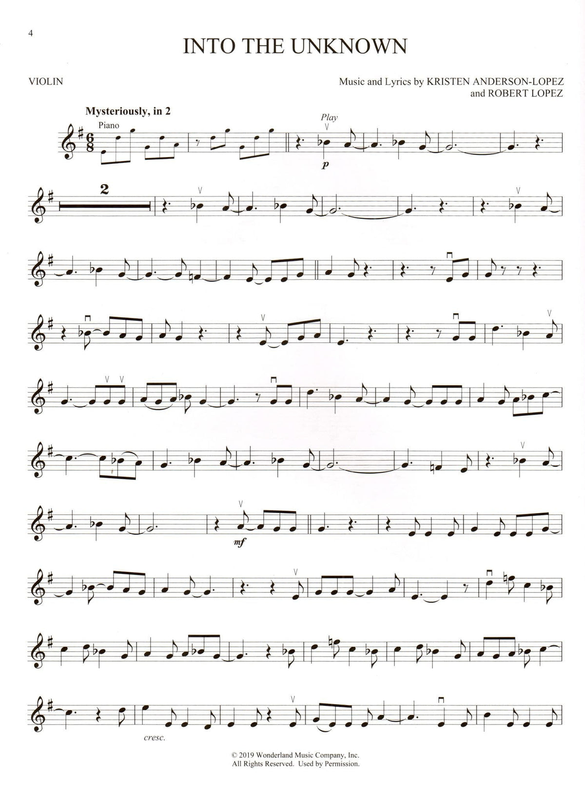 Disney's Frozen II - Instrumental Play-Along - for Violin with Online Audio - Hal Leonard