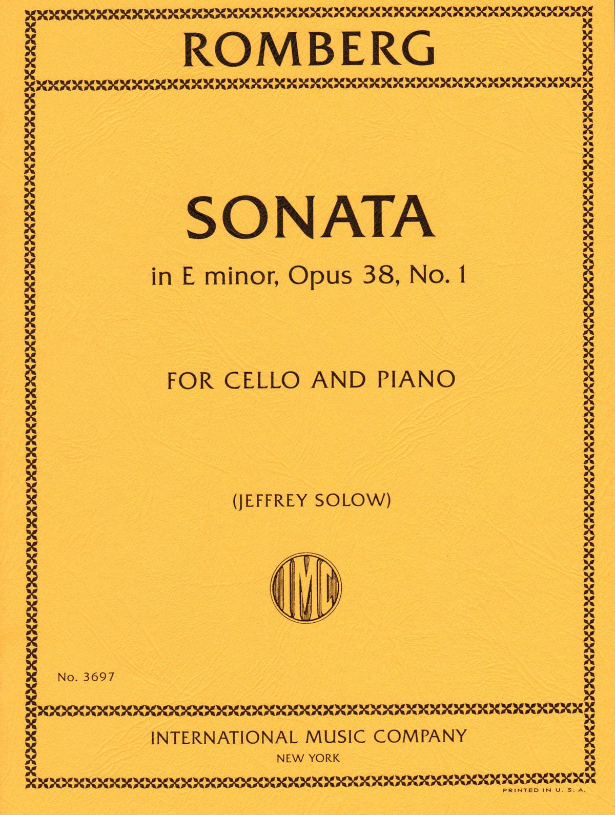 Romberg - Sonata In E Minor Op 38 No 1 - for Cello and Piano - edited by Jeffrey Solow - International Music Company