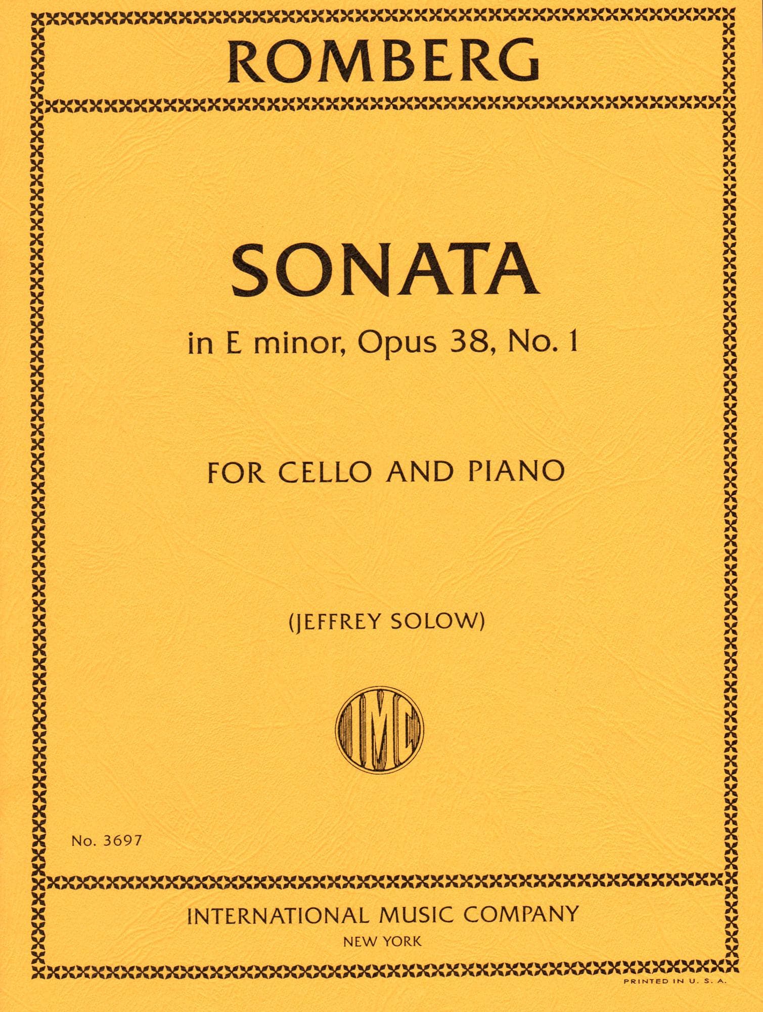 Romberg - Sonata In E Minor Op 38 No 1 - for Cello and Piano - edited by Jeffrey Solow - International Music Company