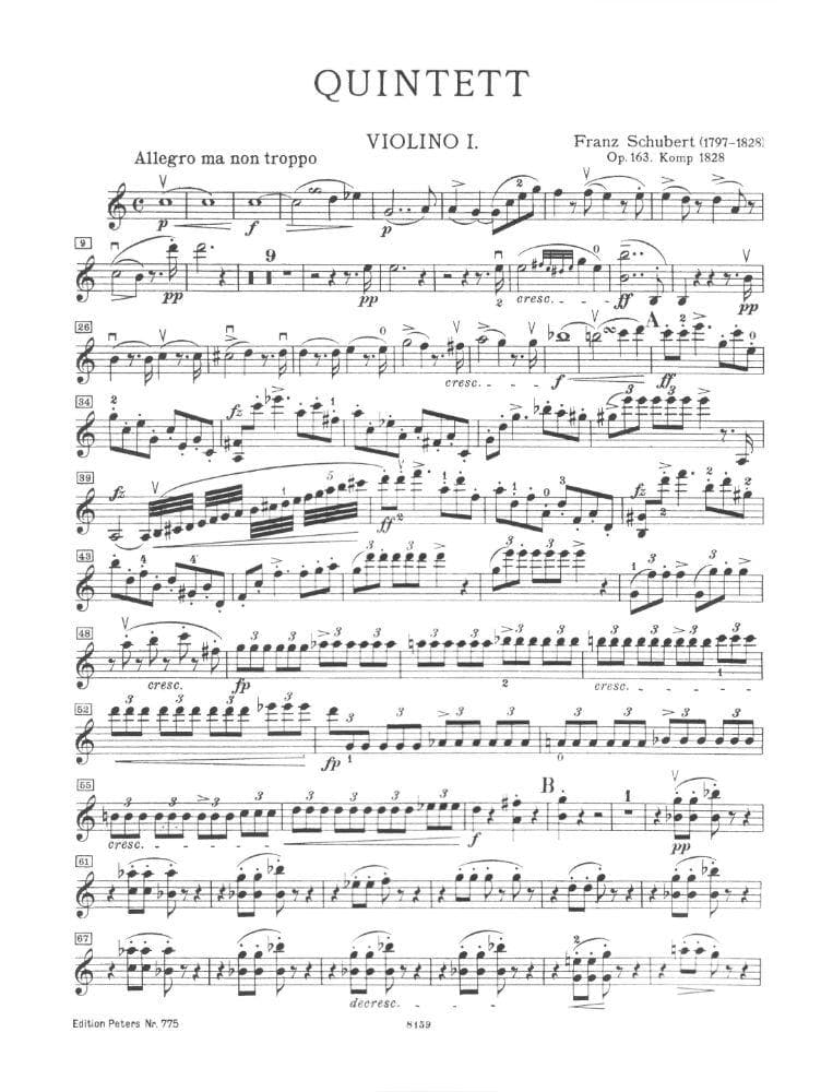 Schubert, Franz - Quintet In C Major, Op 163, D 956 - PARTS ONLY - Peters Edition