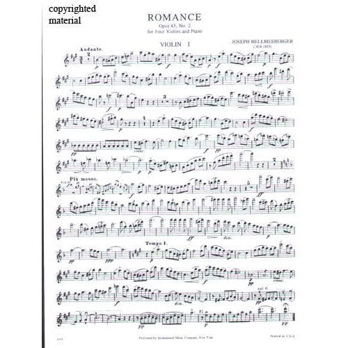 Hellmesberger, Joseph - Romance, Op 43, No 2 - Four Violins and Piano - International Edition