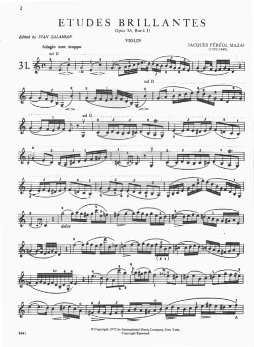 Mazas, JF - Etudes Brillantes, Op 36 Book 2 - Violin - edited by Galamian - International Music Company