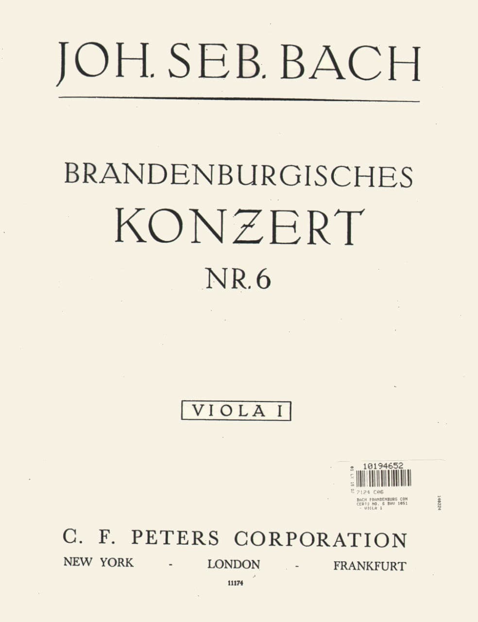 Bach, JS - Brandenburg Concerto No 6 BWV 1051 for 1st Viola - Peters Edition