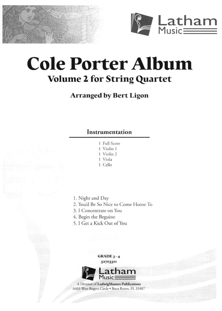Porter - Cole Porter Album, Volume 2 for String Quartet Set of parts Published by Latham Music Enterprises