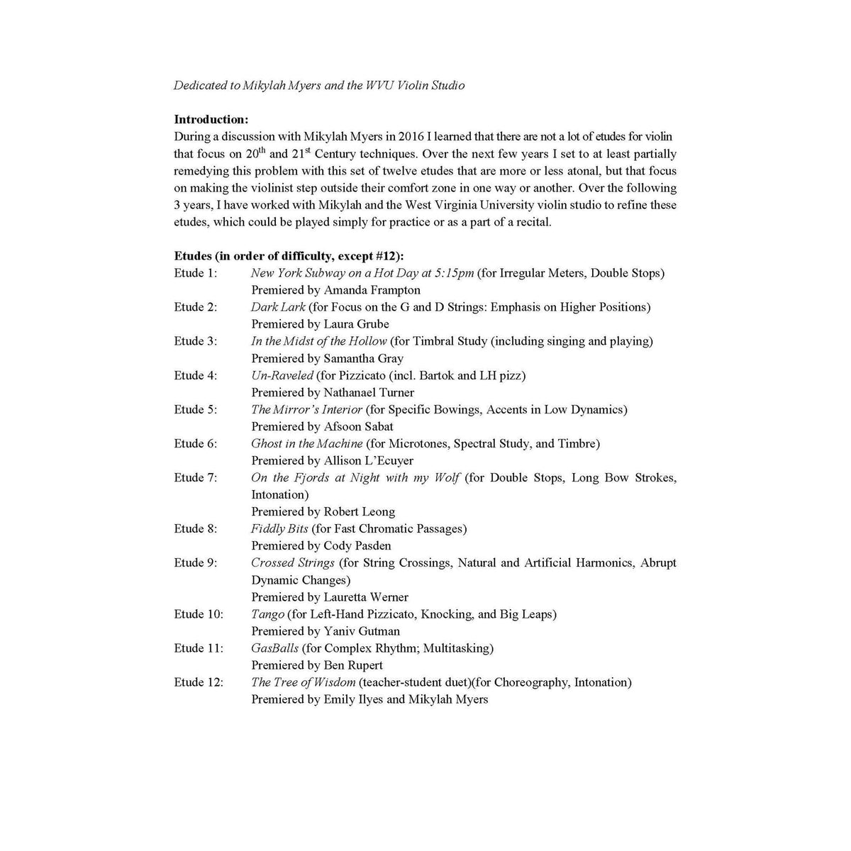 Matthew Heap - Twelve Violin Etudes - DIGITAL DOWNLOAD