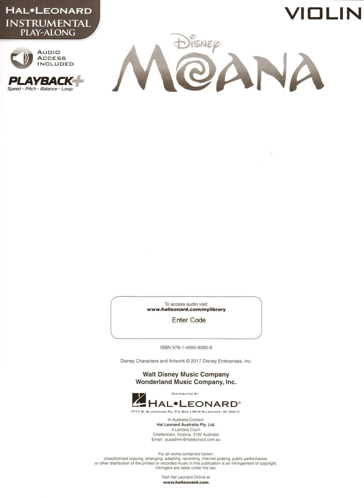 Disney's Moana - Instrument Play-Along - for Violin with Audio Accompaniment - Hal Leonard