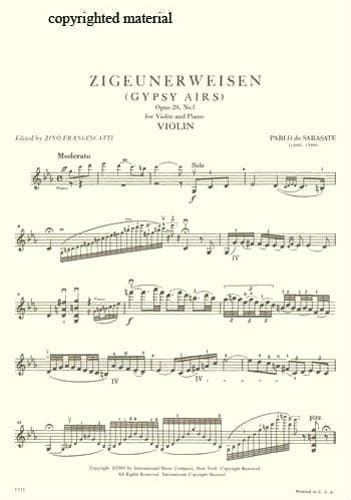 Sarasate, Pablo - Zigeunerweisen Op 20 - for Violin and Piano - edited by Francescatti - by International Music Company
