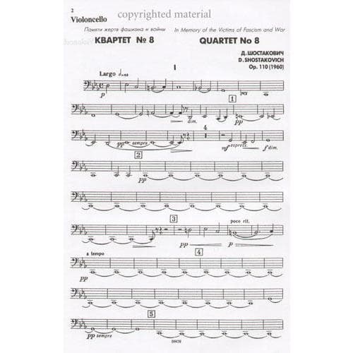 Shostakovich, Dmitri - String Quartet No 8 in c minor, Op 110 - Set of Parts - DSCH Edition