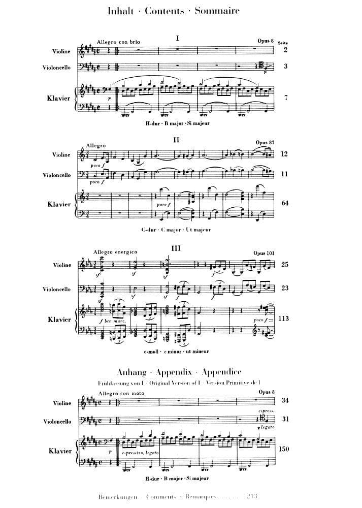 Brahms, Johannes - Piano Trios for Violin, Cello and Piano - Henle Verlag URTEXT Edition