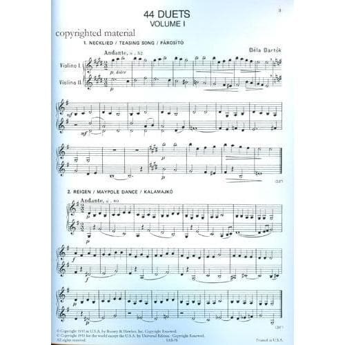 Bartók, Béla - 44 Duets, Volume 1 (Nos 1-25) - Two Violins - Boosey & Hawkes Edition