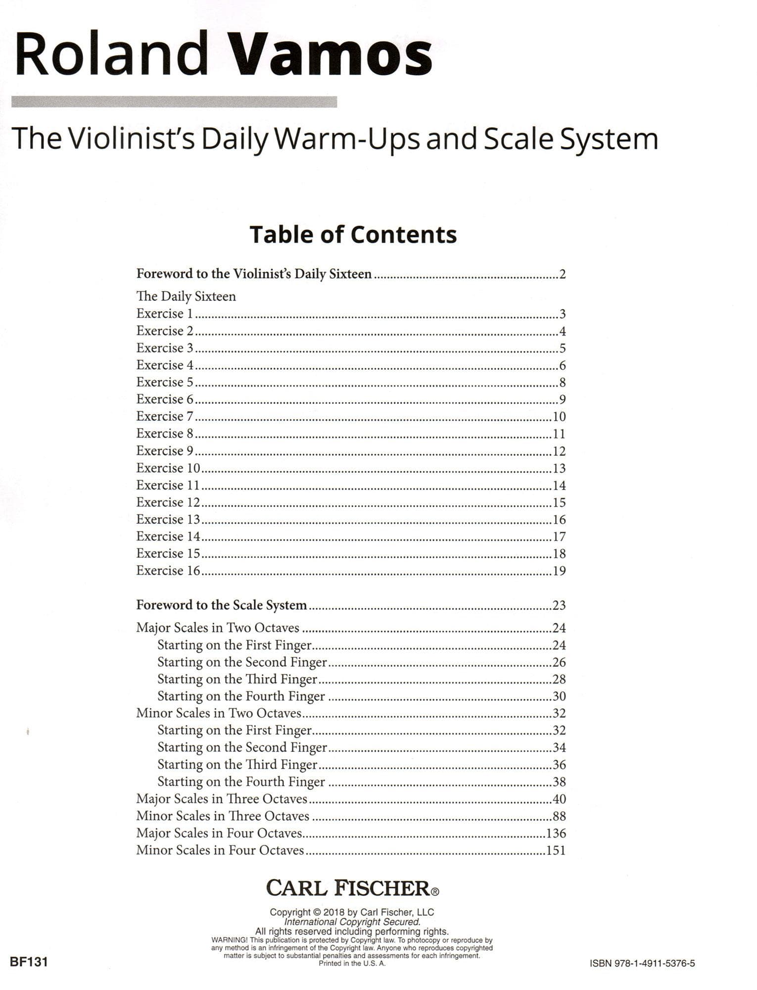 Vamos, Roland - The Violinist's Daily Warm Ups and Scale System - Carl Fischer