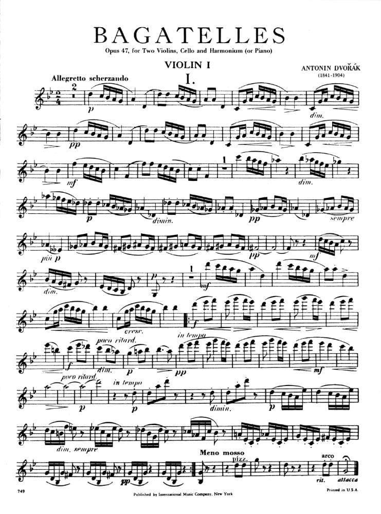 Dvorák, Antonín - Bagatelles, Op 47 - Two Violins, Cello, and Piano (Harmonium) - International Edition