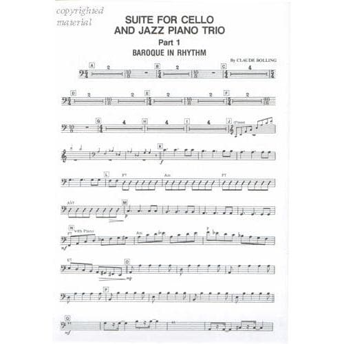 Bolling, Claude - Suite For Cello and Jazz Trio Parts for Piano, Cello, Double Bass and Drums