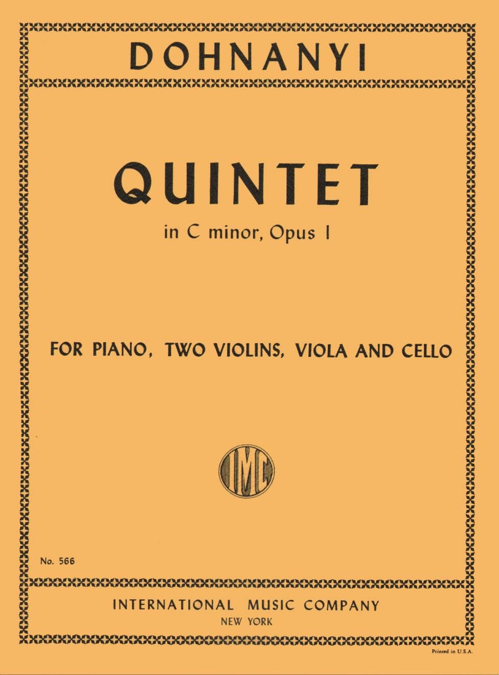 Dohnányi, Ernö - Piano Quintet No 1 in c minor, Op 1 - Two Violins, Viola, Cello, and Piano - edited by Isidor Philipp - International Edition