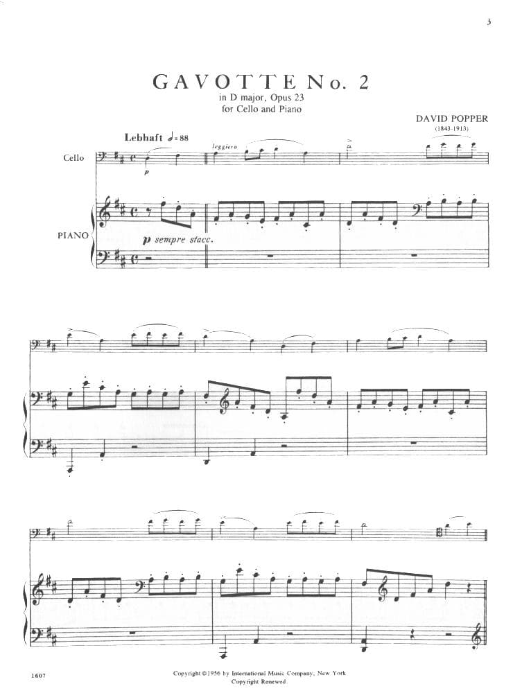 Popper, David - Gavotte No 2 In D Major Op 23 - for Cello and Piano - edited by Leonard Rose - International Music Co