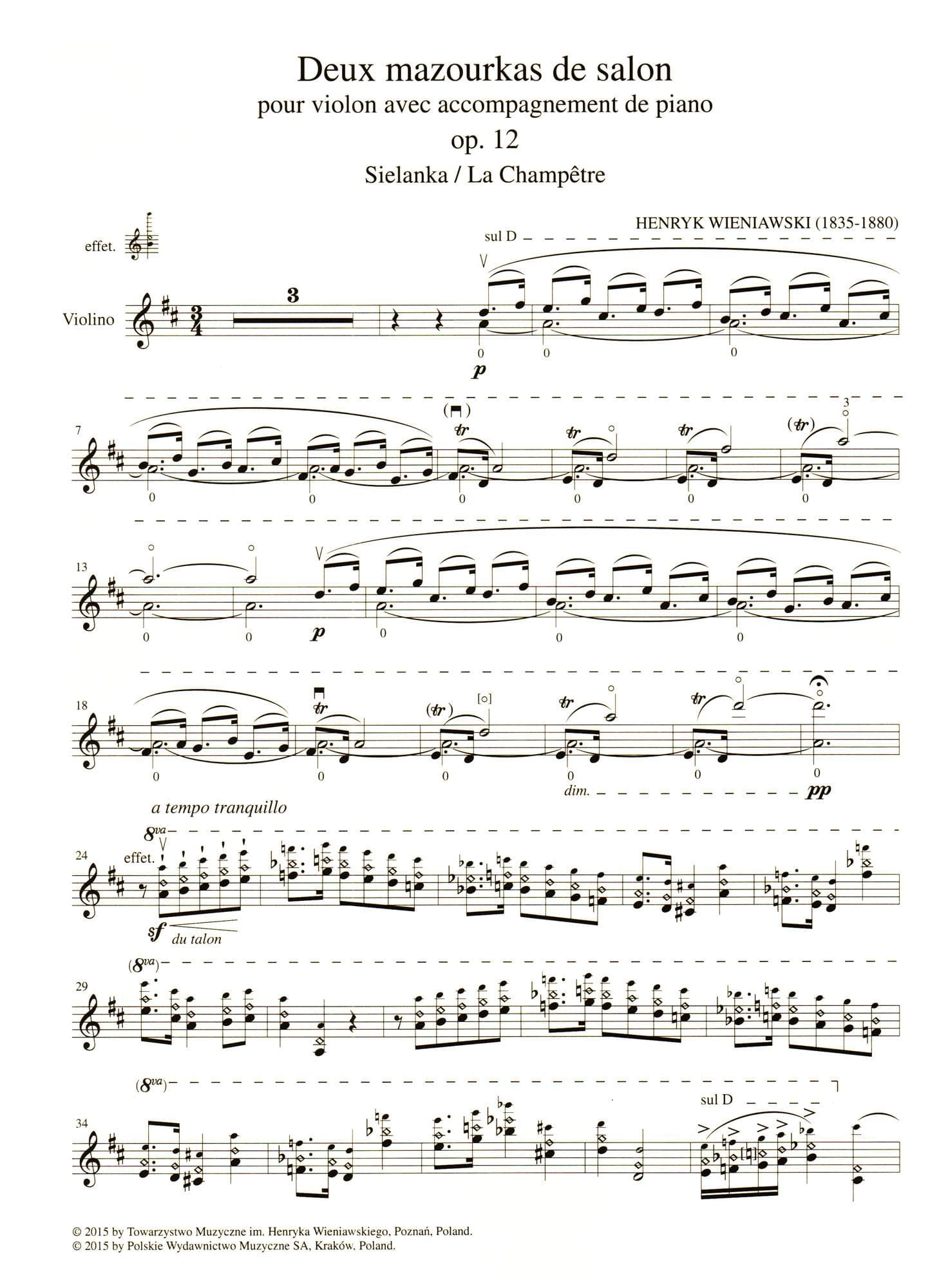 Wieniawski, Henryk - Two Mazurkas, Op. 12 - for Violin and Piano - edited by Zofia Chechlinska - PWM Edition
