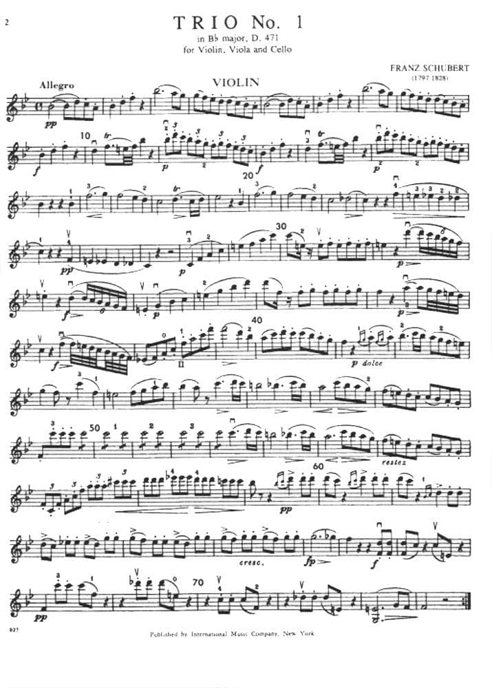 Schubert, Franz - Trio No 1 in B-flat Major, D 471 Published by International Music Company