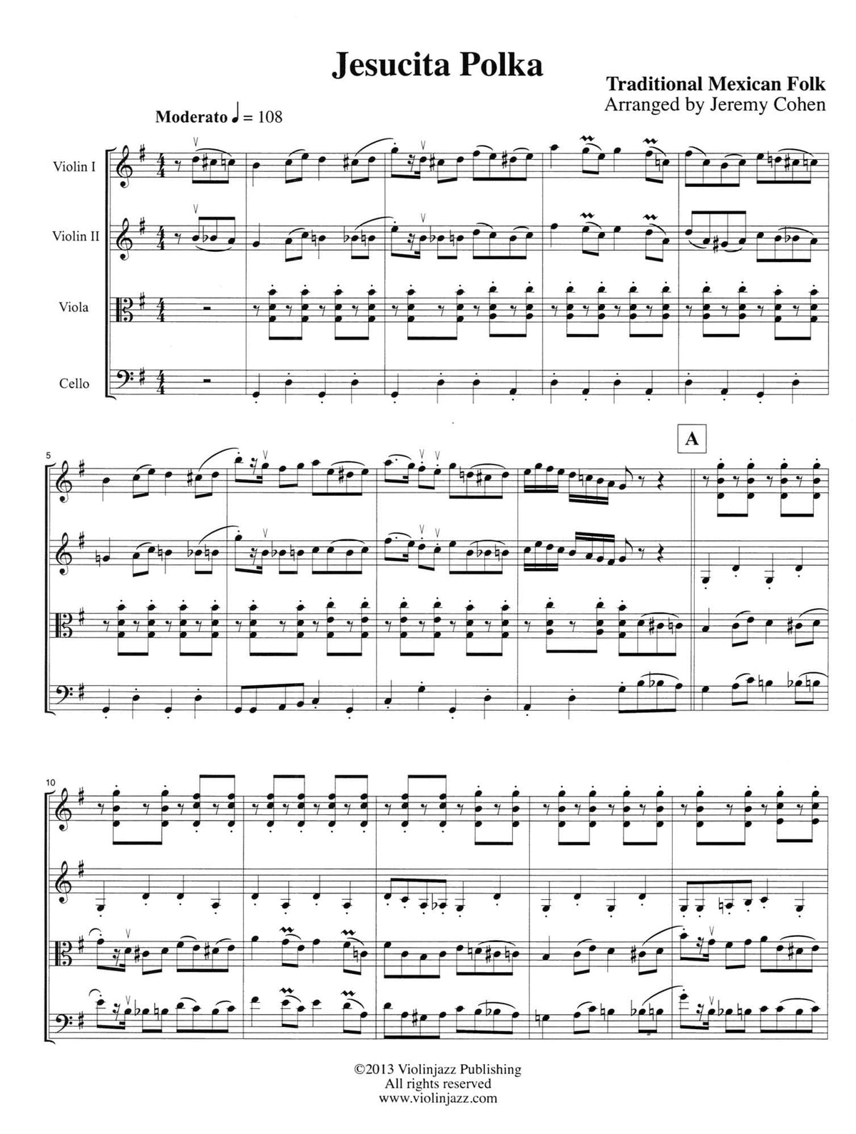 Cohen, Jeremy - Jesusita Polka - World Chamber Series - for String Quartet - Violinjazz Editions