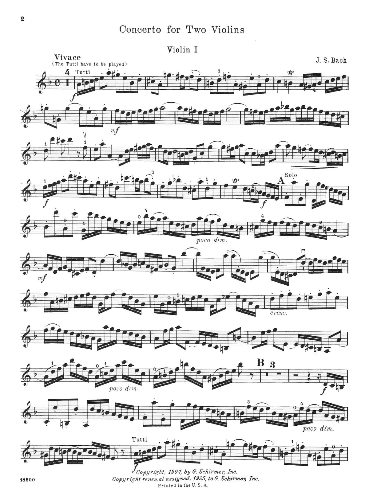 Bach, JS - Double Concerto in d minor, BWV 1043 - Two Violins and Piano - edited by Herrmann - Schirmer Edition