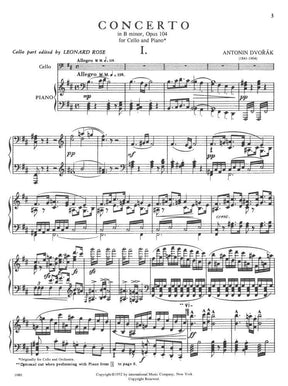Dvorak, Antonin - Cello Concerto in B Minor, Op 104 - Cello and Piano - edited by Rose - International Music Company