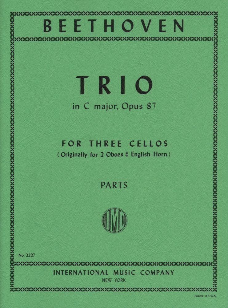 Beethoven, Ludwig - Trio In C Major Op 87 for Three Cellos - Arranged by Prell - International Edition