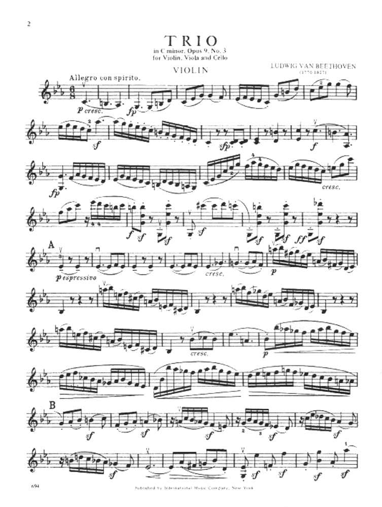 Beethoven, Ludwig - Trio In c minor Op 9 No 3 for Violin, Viola and Cello - International Edition