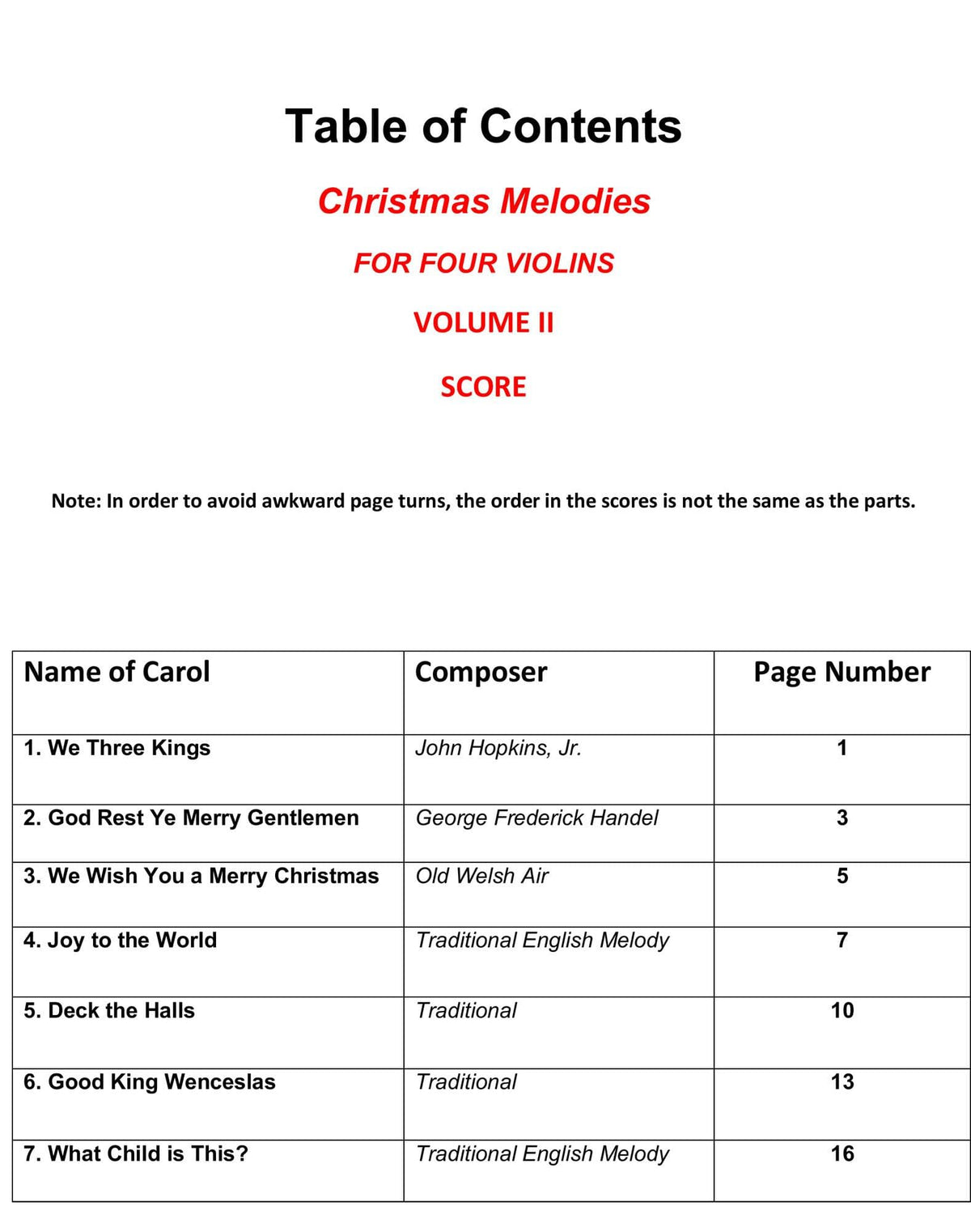 Yasuda - Christmas Melodies For 4 Violins, Volume II: Contemporary & Classical Arr. - Dig. Download