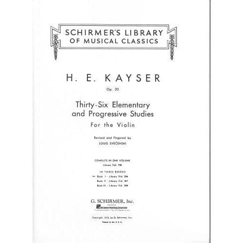 Kayser, HE - 36 Elementary and Progressive Etudes, Op 20 Book 1 - Violin - edited by Svecenski - Schirmer