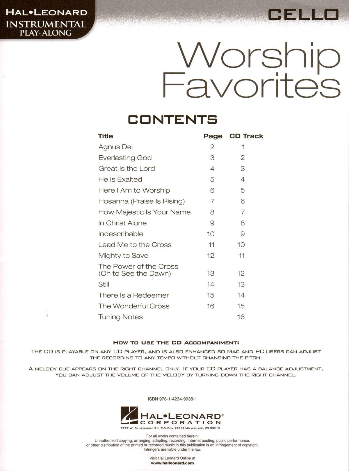 Worship Favorities Instrumental Play Along Cello