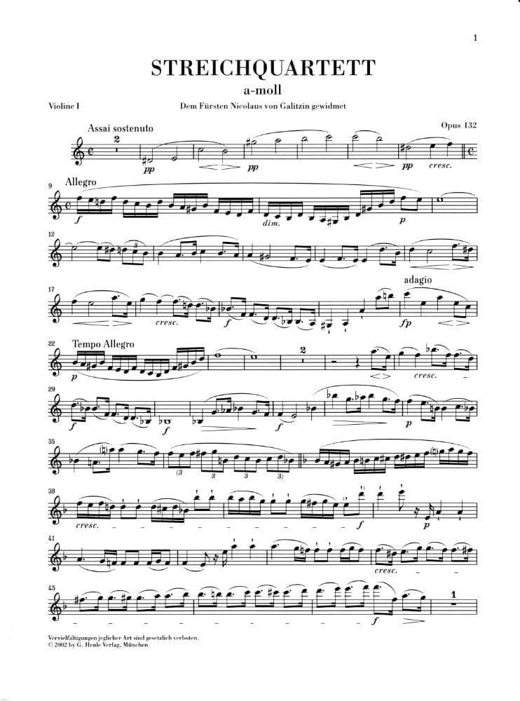 Beethoven, Ludwig - String Quartet in a minor Op 132 - Henle Verlag Edition