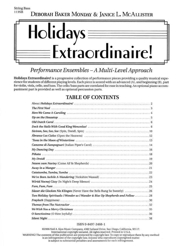 Monday, Deborah Baker - Holidays Extraordinaire! - Bass - edited by Janice McAllister - Kjos Music Co