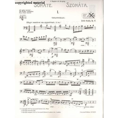 Kodály, Zoltán - Sonata, Op 8 - Cello solo - Universal Edition