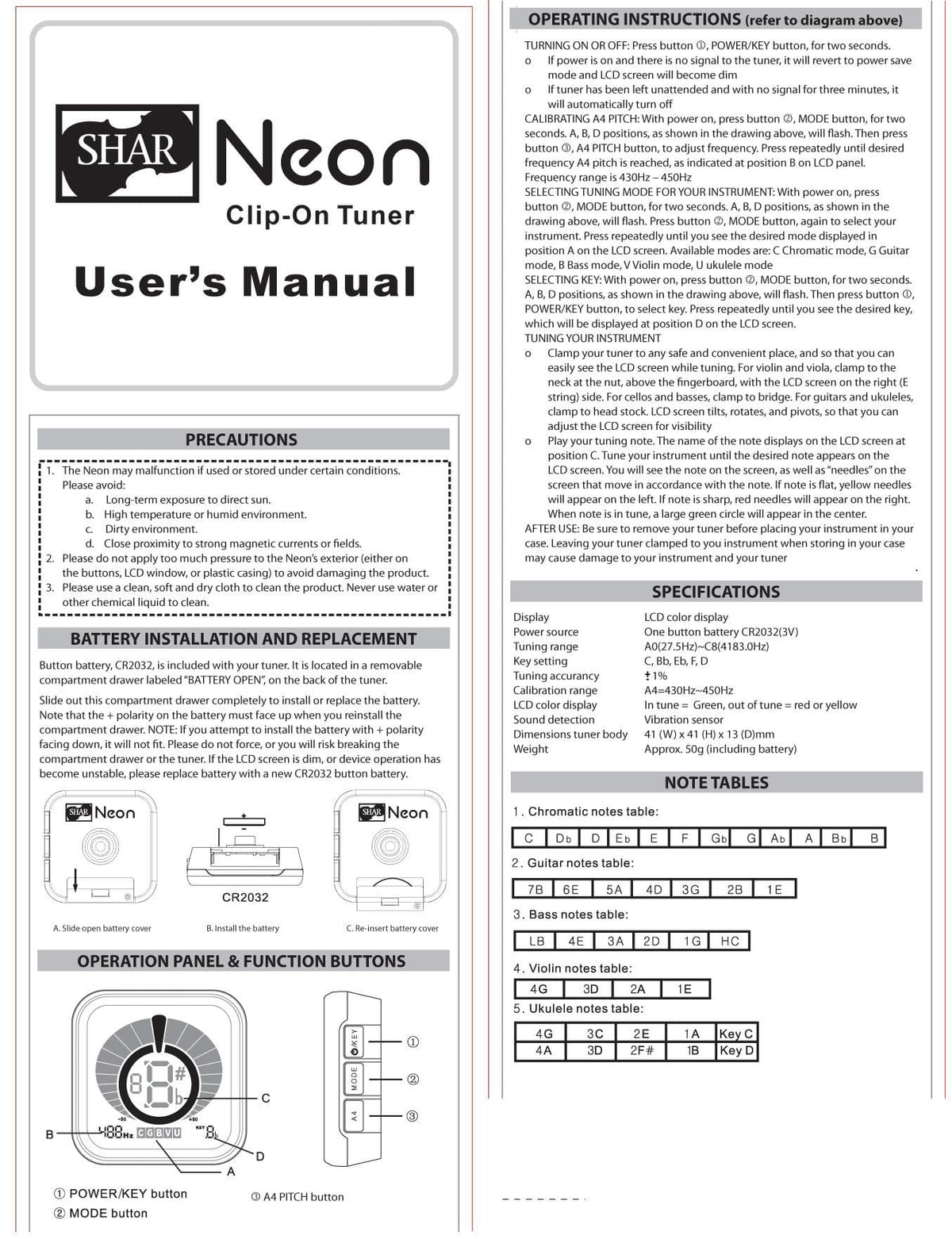 Shar Neon Clip-On Tuner