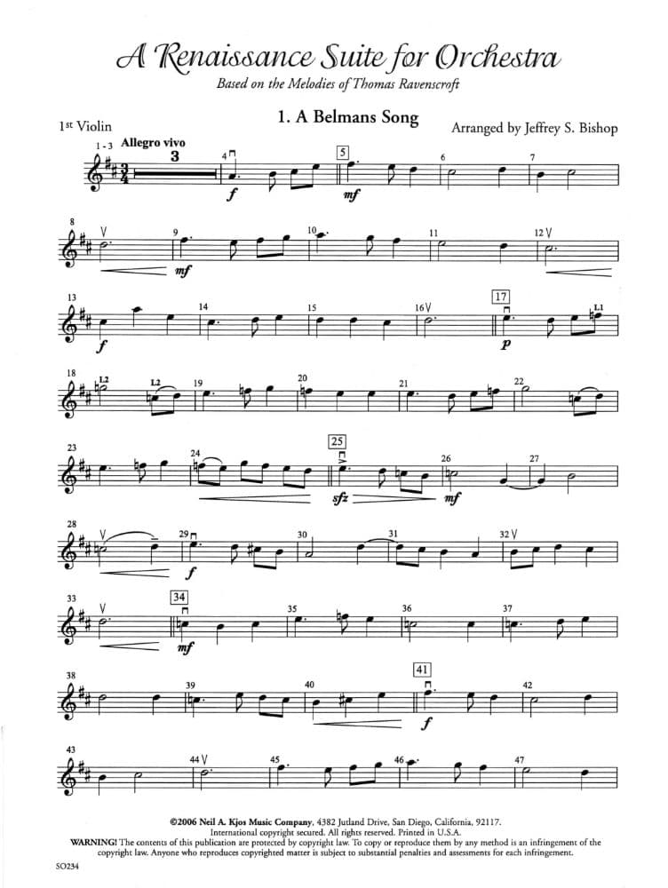 Bishop - A Renaissance Suite for String Orchestra - Neil Kjos Publication