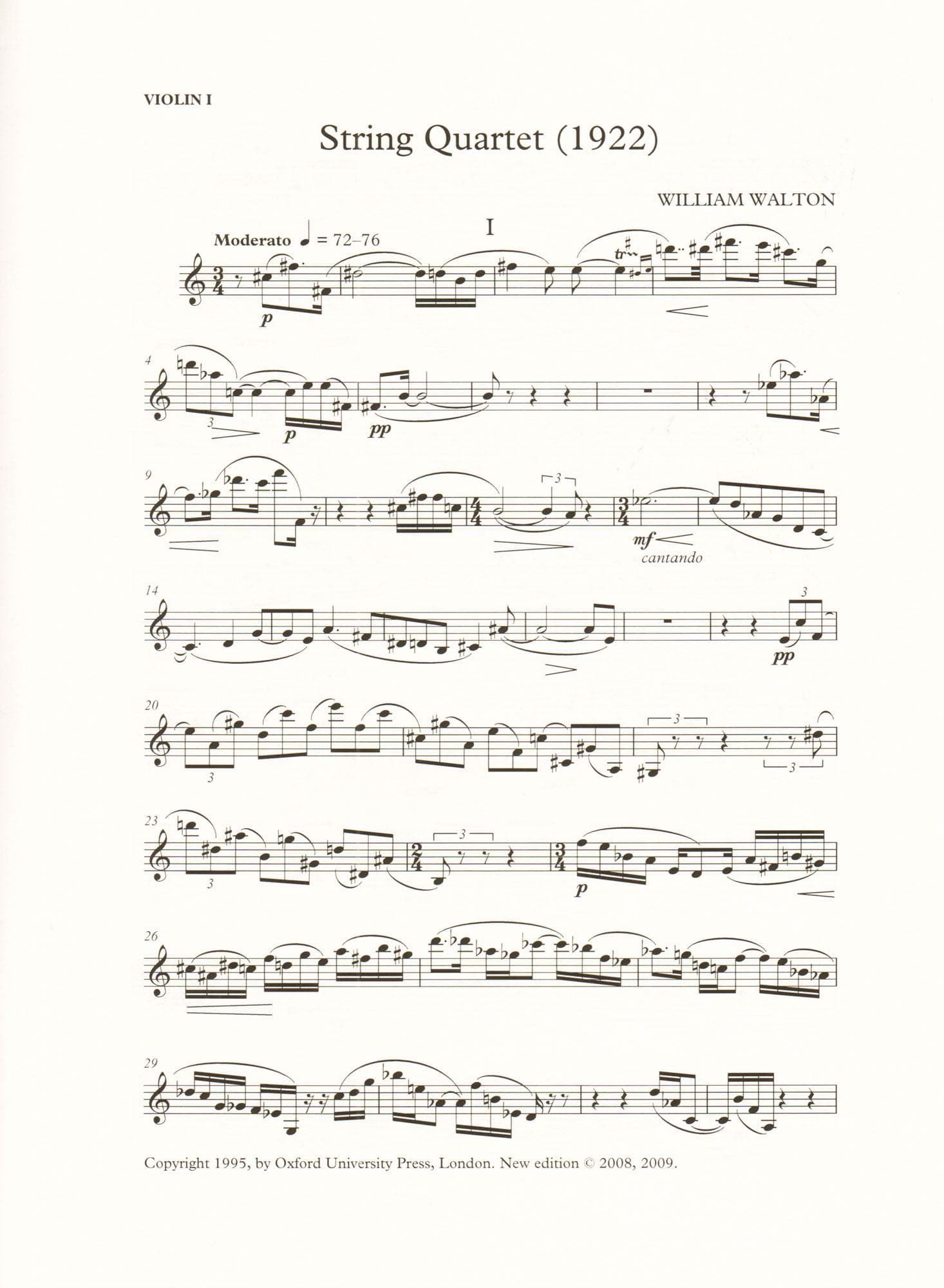 Walton, William - String Quartet (1922) - Set of Parts - edited by Hugh MacDonald - Oxford University Press
