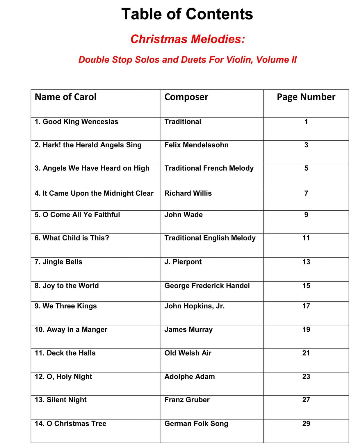 Yasuda, Martha - Christmas Melodies: Double Stop Solos and Duets For Violin, Volume II - Digital Download