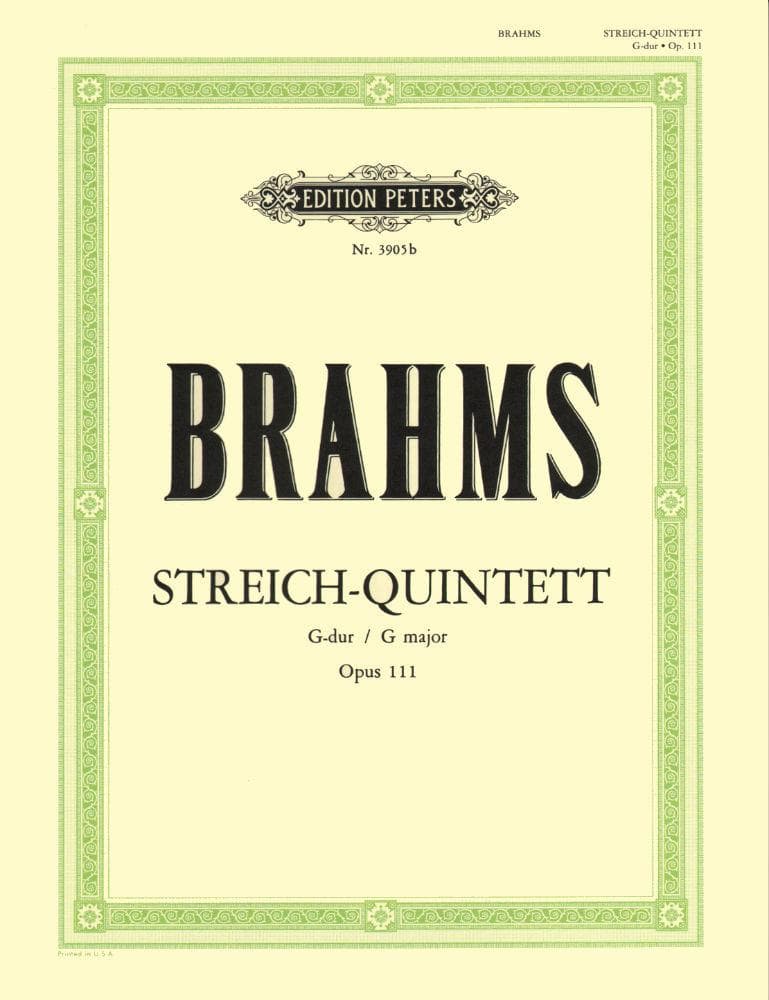 Brahms, Johannes - Quintet No 2 In G Major Op 111 for Two Violins, Two Violas and Cello - Arranged by the Gewandhaus Quartet - Peters Edition