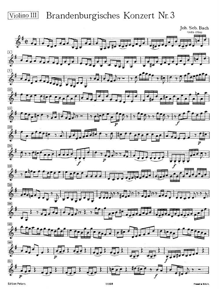 Bach, JS - Brandenburg Concerto No 3 BWV 1048 for 3rd Violin - Peters Edition