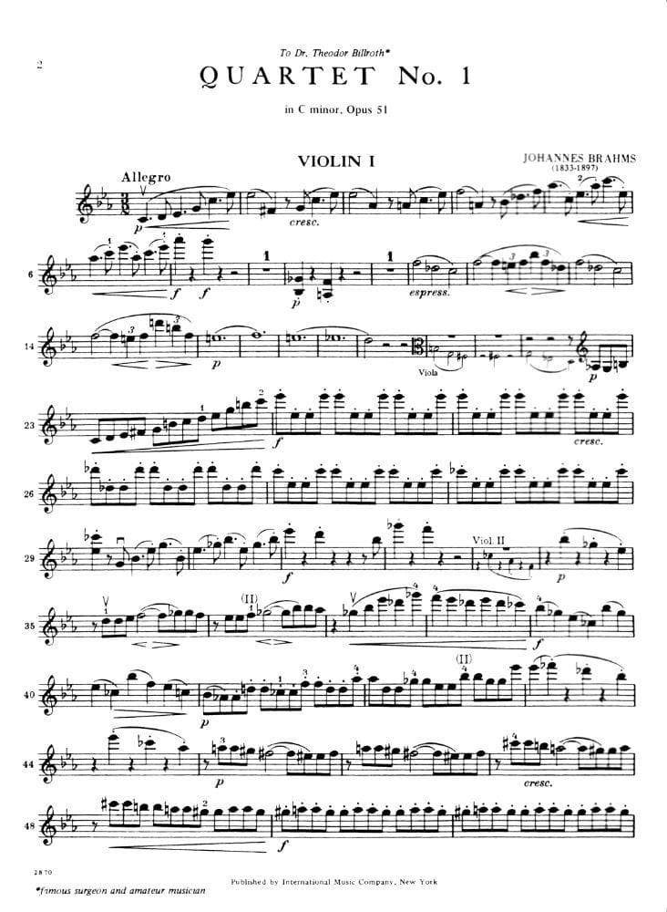 Brahms, Johannes - 3 Quartets Op 51 and 67 Parts for Two Violins, Viola and Cello - International Edition