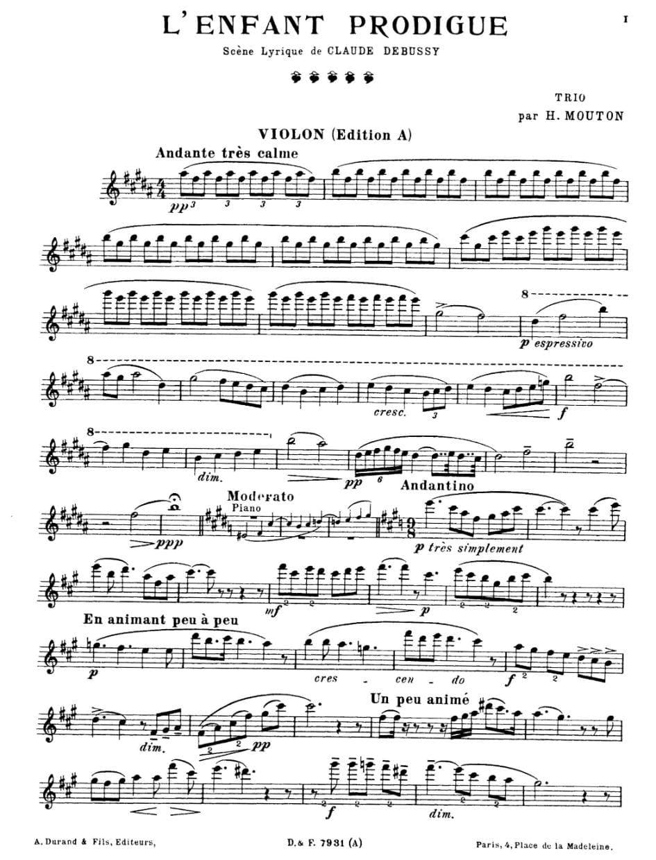 Debussy, Claude - L'Enfant Prodigue - Piano trio - Lauren Publications