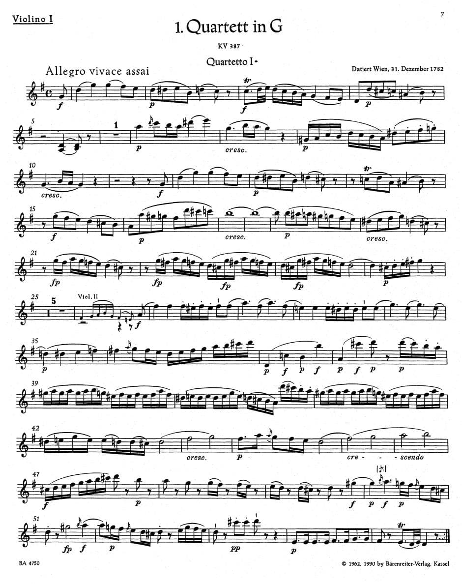 Mozart, WA - The Ten Celebrated String Quartets - Two Violins, Viola, and Cello - edited by Ludwig Finscher - Bärenreiter Verlag URTEXT