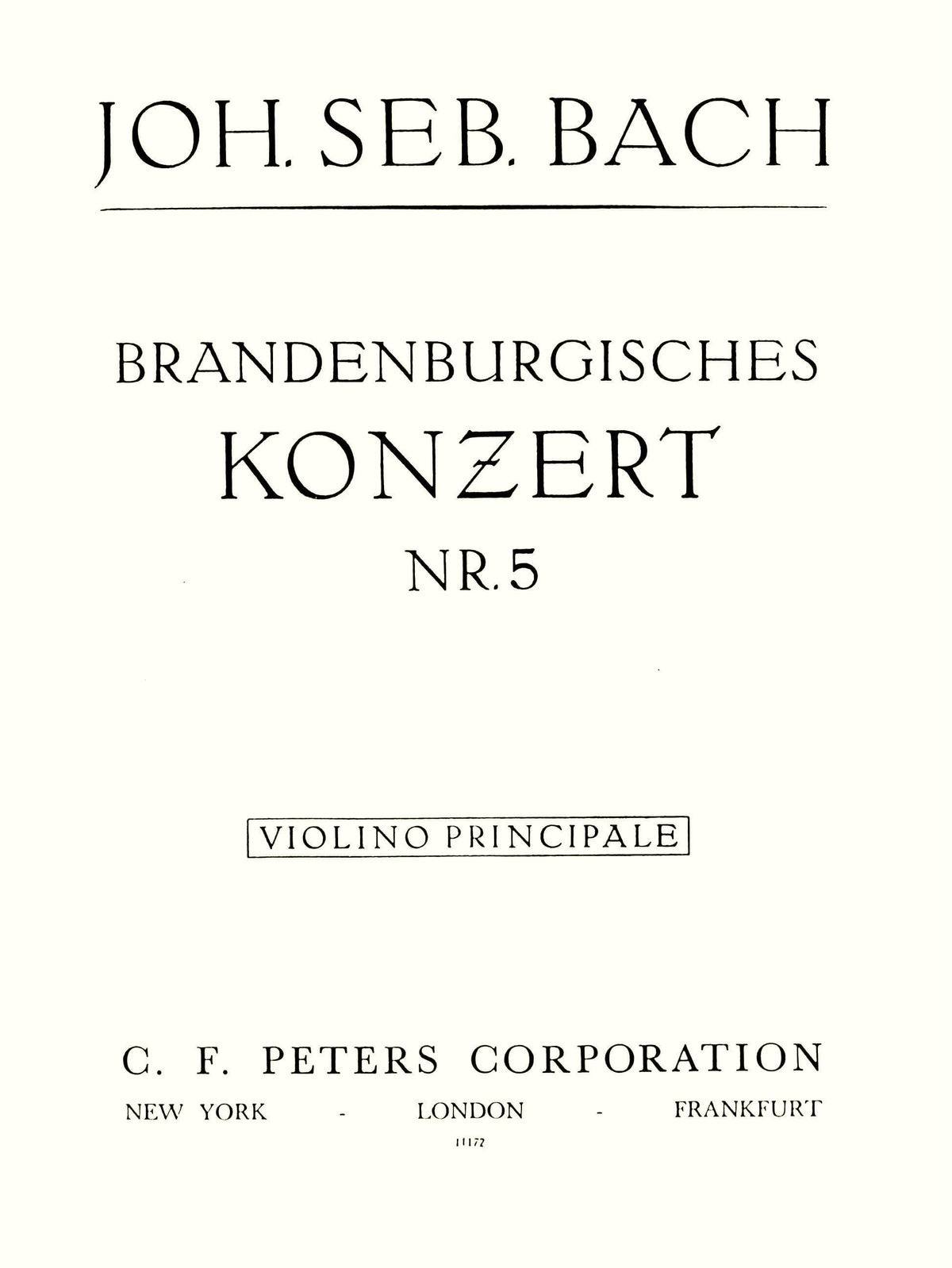 Bach, JS - Brandenburg Concerto No. 5, BWV 1050 - Solo VIolin Part - Peters Edition