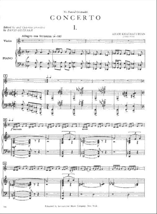 Khachaturian, Aram - Concerto for Violin and Piano - edited by David Oistrakh - International Music Co
