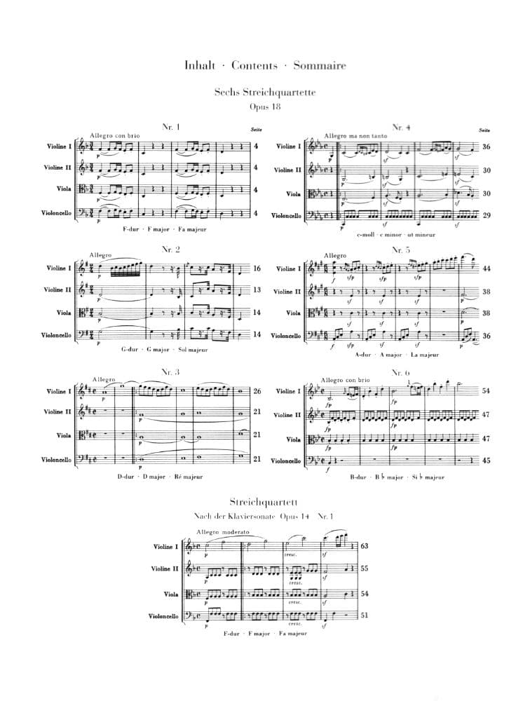 Beethoven, Ludwig - 6 String Quartets Op 18 for Two Violins, Viola and Cello - Henle Verlag URTEXT Edition