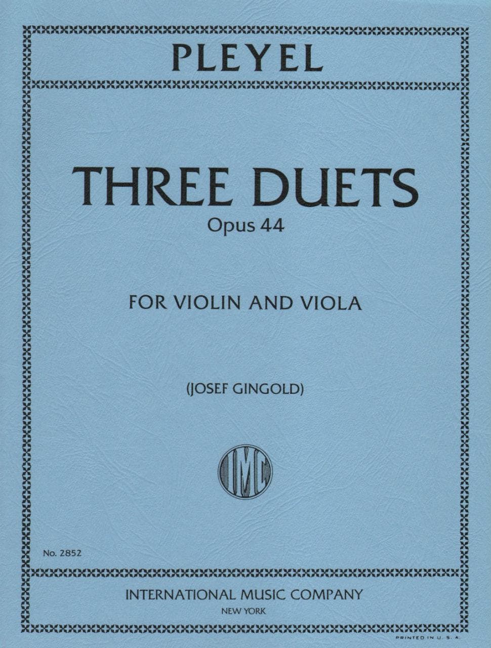 Pleyel, Ignace Joseph - Three Duets, Op 44, B 529-531 - Violin and Viola - edited by Josef Gingold - International Music Company