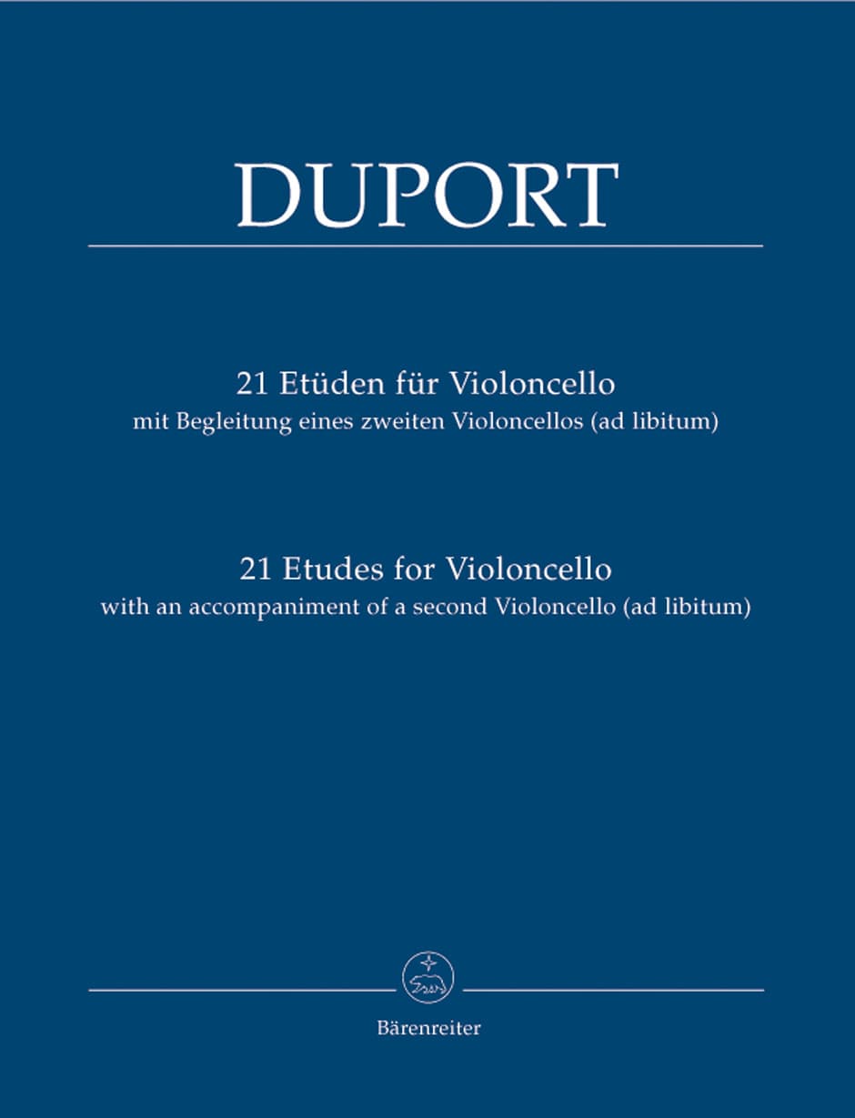 Duport, Jean-Louis - 21 Etudes for Violoncello, Complete - Cello solo (with optional 2nd Cello part) - edited by Martin Rummel - Bärenreiter Verlag Edition