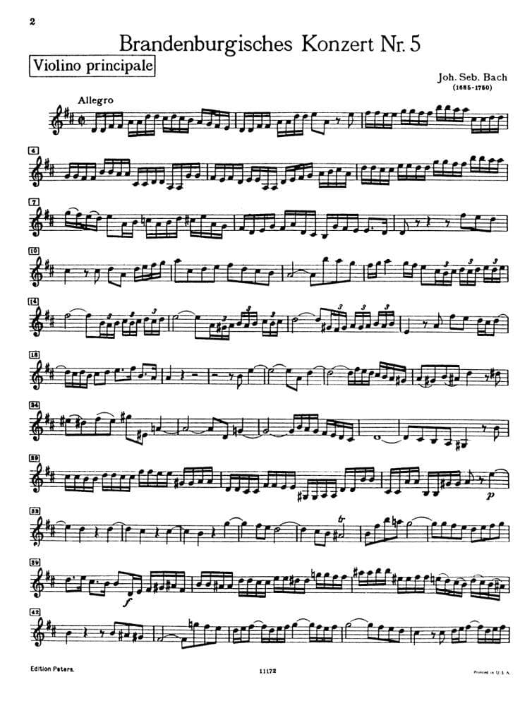 Bach, JS - Brandenburg Concerto No. 5, BWV 1050 - Solo VIolin Part - Peters Edition