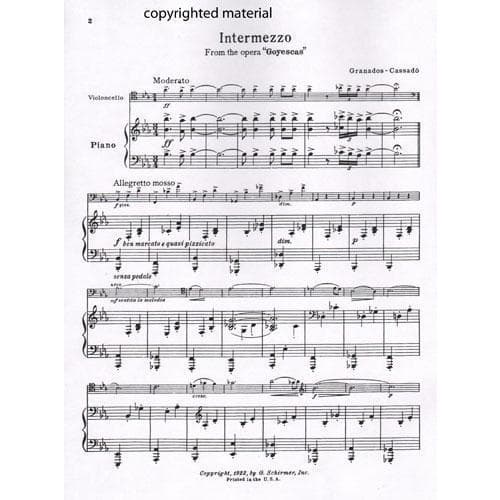 Granados, Enrique - Intermezzo from "Goyescas" - Cello and Piano - transcribed by Gaspar Cassadó - G Schirmer Edition
