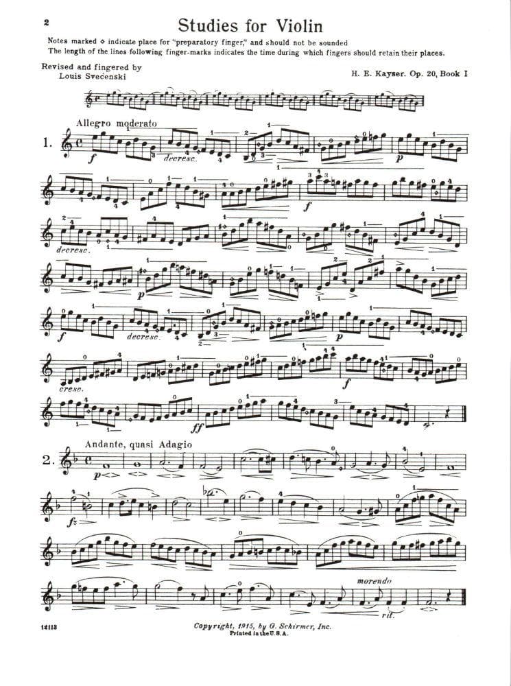 Kayser, Heinrich Ernst - 36 Elementary and Progressive Studies, Op 20 (Complete) - Violin - edited by Louis Svecenski - G Schirmer Edition